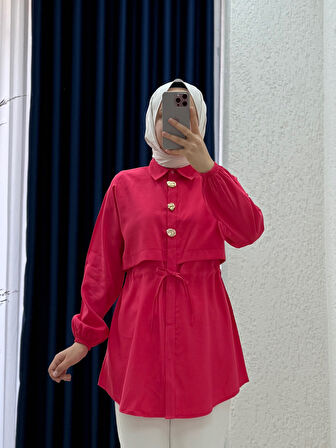 Ravera Gold Düğmeli Bolerolu Tunik-ZN3589 Fuşya