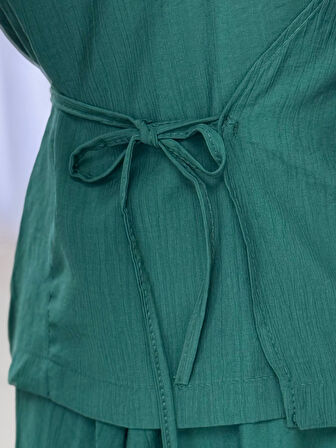 Serona Üstü Kimono Etekli Çilek Takım-EK556-AS079 Zümrüt Yeşili