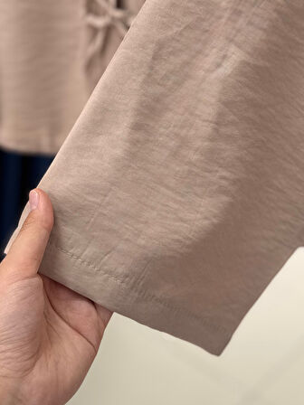 Mironia Önü Bağcıklı Cupra Kısa Kimono-MF212 Vizon