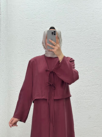 Mirisa Ceketli Bağlamalı Elbise-BN4462 Bordo