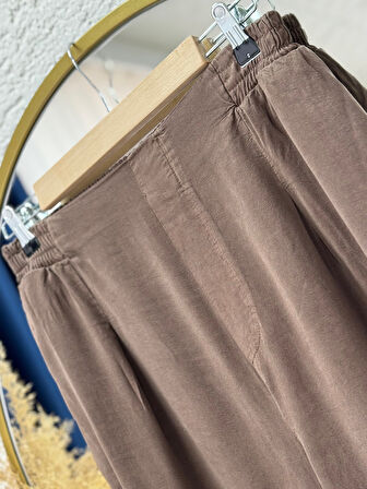 Meluna Relax Keten Pantolon-XE706 Kahve