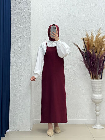 Melinda Toka Detaylı Keten Jile-AS4080 Bordo