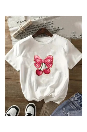 Unisex Vişne Baskılı Tasarım Tshirt