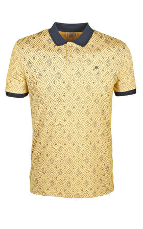 Erkek Polo Yaka Tişört Desenli Sarı %100 Pamuk Slim Fit T-shirt NCS JEANS 1989