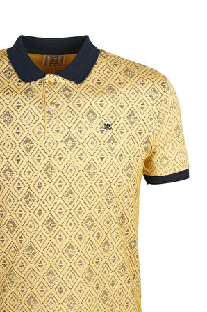 Erkek Polo Yaka Tişört Desenli Sarı %100 Pamuk Slim Fit T-shirt NCS JEANS 1989