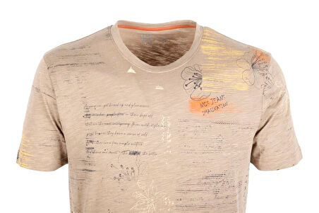 Erkek Tişört Bisiklet Yaka Vizon %100 Pamuk Slim Fit Baskılı T-shirt NCS JEANS 1953