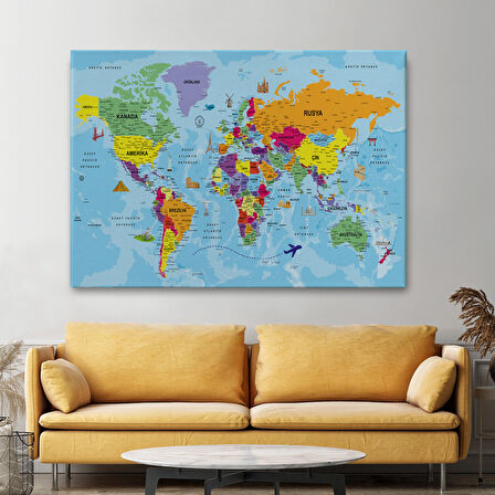 Harita Sepeti Türkçe Dünya Haritası Kanvas Tablo Son Derece Detaylı ve Dekoratif-1989