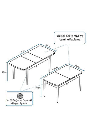 Zümra Serisi, 80x132 Açılabilir Beyaz Mdf Mutfak Masası, Yemek Masası