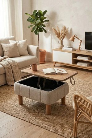 Ester Sandıklı Mekanizmalı Orta Sehpa/Bench, Sütlü Kahve