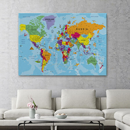 Harita Sepeti Dünya Haritası Kanvas Tablo Son Derece Detaylı Dekoratif Okyanuslu-1990