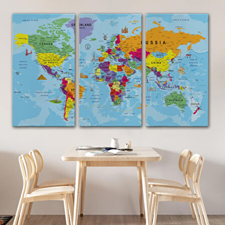 Harita Sepeti Dünya Haritası Kanvas Tablo Son Derece Detaylı Dekoratif Okyanuslu-1990