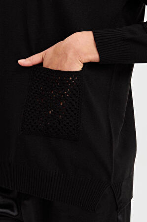 Two Mail Kadın Örgü Cep Bluz 22179 Siyah