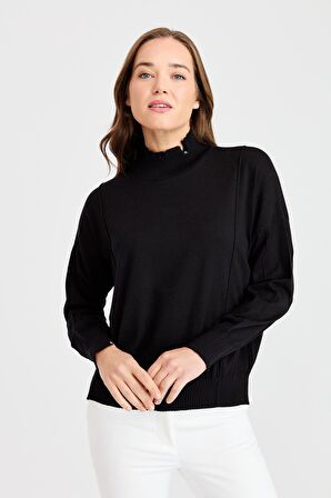 Two Mail Kadın Nervürlü Bluz 22157 Siyah