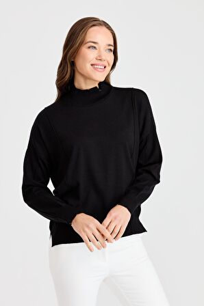 Two Mail Kadın Nervürlü Bluz 22157 Siyah