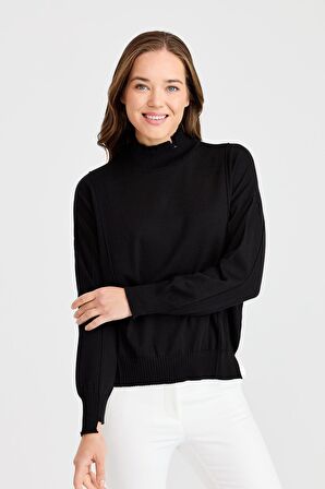 Two Mail Kadın Nervürlü Bluz 22157 Siyah