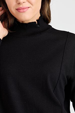 Two Mail Kadın Nervürlü Bluz 22157 Siyah