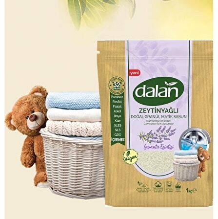 Dalan Matik Vegan Organik Lavanta Parfümlü Beyazlar ve Renkliler İçin Granül Sabun 6 x 1 kg 192 Yıkama