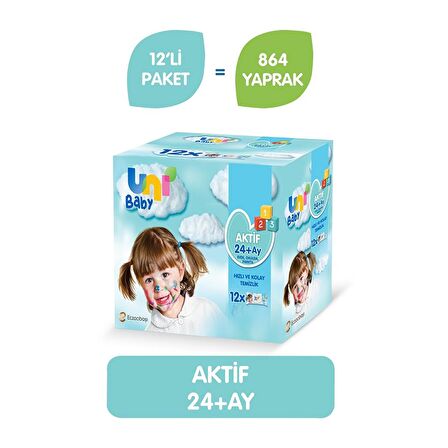 Uni Baby Aktif Islak Mendil Havlu 12 x 72 Yaprak  864 Yaprak 