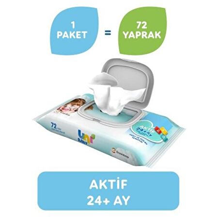 Uni Baby Aktif Islak Mendil Havlu 12 x 72 Yaprak  864 Yaprak 