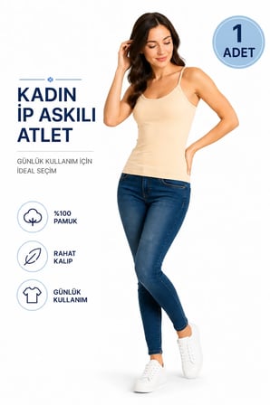Kadın İp Askılı Atlet (TUTKU YETKİLİ SATICISI) - Pamuklu Rahat Kalıp Günlük Kullanım İç Giyim – 1 ADET