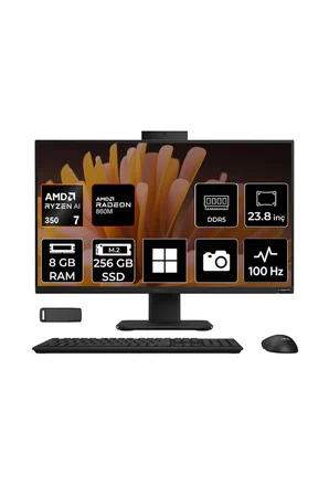 ExpertCenter P600 Ryzen AI 7 350 8GB RAM 256GB SSD 23.8" Full HD (1920x1080) Win11 Pro PM640KAP301 Siyah AI-Powered All In One Bilgisayar + Per4 USB Bellek