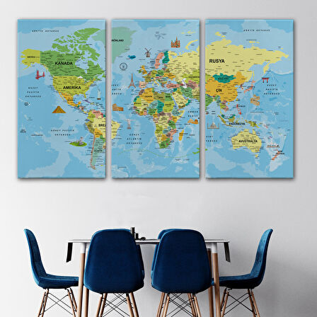 Harita Sepeti Türkçe Dünya Haritası Kanvas Tablo Son Derece Detaylı ve Dekoratif-1991