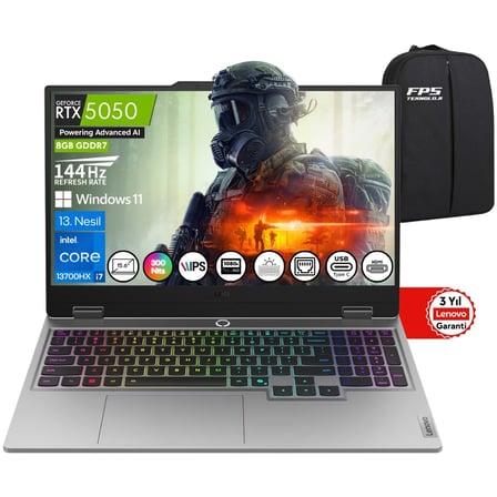 Loq 15IRX10 İ7-13700HX RTX5050 64GB Ram 2tb SSD 15.6" Fhd IPS 144Hz 83JE00KMTR Taşınabilir Bilgisayar