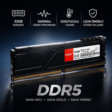 BORY 32GB DDR5 5600MHz Soğutuculu Desktop RAM | Yüksek Performans Gaming &amp; Profesyonel Kullanım