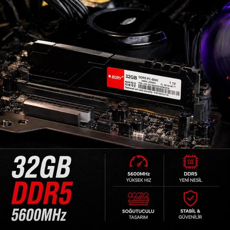 BORY 32GB DDR5 5600MHz Soğutuculu Desktop RAM | Yüksek Performans Gaming & Profesyonel Kullanım