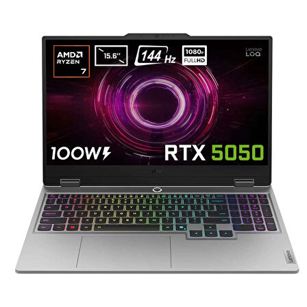 Lenovo LOQ 15AHP10 AMD Ryzen 7-250 24GB DDR5 1TB SSD RTX5050 8GB 100W 15.6 inç Full HD 144Hz IPS FreeDos Gaming Laptop (83JG006ATR)