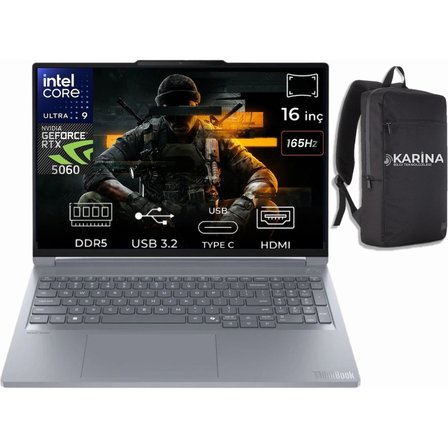 Lenovo Thinkbook 16P G6 Iax Ultra 9 275HX 21R0001JTX-K34 32GB 1tb RTX5060 8gb W11PRO 16" 3.2k 165Hz IPS Gaming Notebook & Karina Çanta