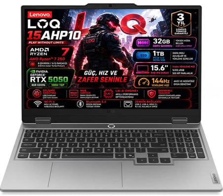 LOQ 15AHP10 AMD Ryzen 7 250 32GB 1TB SSD RTX 5050 8GB (100W) 15.6" FHD IPS 144Hz Freedos 83JG00BNTR