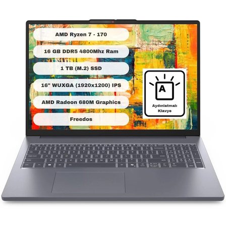 Lenovo Ideapad Slim 3 16ARP10 83K80084TR Amd Ryzen 7 170 16GB 1tb SSD 16 Inch Wuxga Freedos