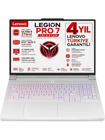 Lenovo Legion Pro 7 16IAX10H Intel Core Ultra 9 275HX 32GB 1TB SSD RTX 5070 Ti 12GB 16" WQXGA (2560X1600) OLED 240Hz 140W Freedos Taşınabilir Bilgisayar 83F500KFTR