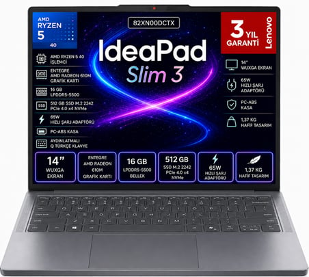 IDEAPAD Slim 3 14AMN8 RYZEN 5 40 16 GB 512 GB Ssd Freedos 14 İnç IPS 82XN00DCTX