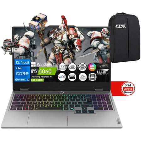 Loq 15IRX10 İ7-13645HX RTX5060 32GB Ram 1tb SSD 15.6" Fhd IPS 144Hz 83JE01BETR Taşınabilir Bilgisayar
