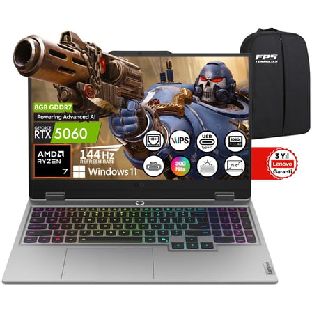 Loq 15AHP10 Amd Ryzen 7 250 RTX5060 100W 16GB Ram 1tb SSD 15.6" Fhd IPS 144Hz W11 83JG008UTR Taşınabilir Bilgisayar