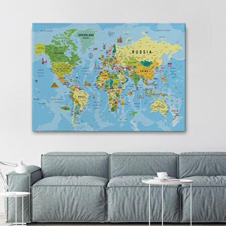 Harita Sepeti Dünya Haritası Kanvas Tablo Son Derece Detaylı Dekoratif Okyanuslu-1992