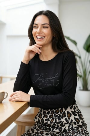 Kadın Desenli Bambu Viskon Uzun Kollu Soft Örme Mevsimlik Yumuşak Pijama Takımı