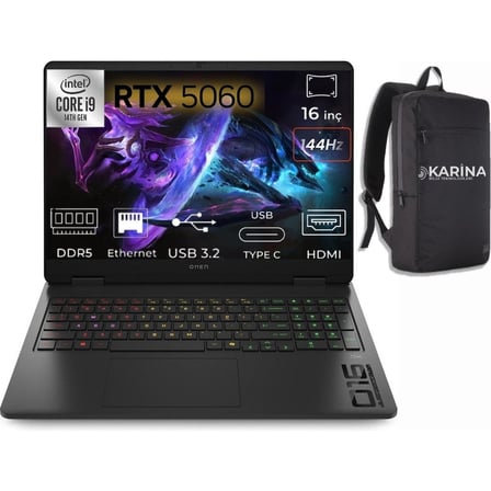 HP Omen 16-AM0033NT I9-14900HX C39J7EA-K09 32GB 1tb RTX5060 8gb Freedos 16" Wuxga Gaming Laptop