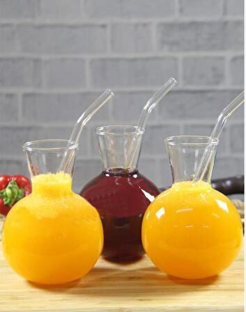 Rossel Premium 6'lı Pipetli Tombul Cam Meşrubat Bardağı 450ml