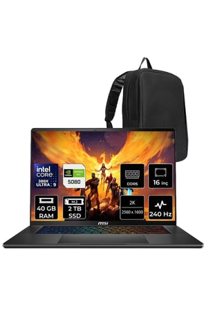 Stealth 16 AI+ Intel Core Ultra 9-386H RTX 5080 16GB 125W 40GB RAM 2TB SSD 16" QHD+ 240Hz OLED FreeDOS B3WI003TRP328 Gaming Laptop + PER4 Çanta