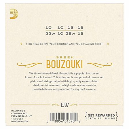 DAddario EJ97 Bouzouki Greek Nickel Takım Tel Buzuki Teli