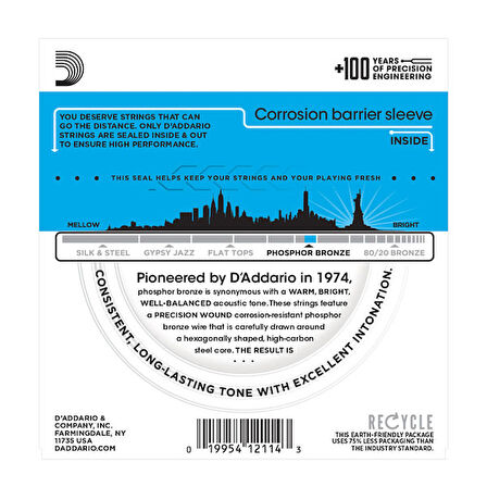 D'Addario EJ16 Phosphor Bronze, Light, 12-53 012-053 Takım Tel Akustik Gitar Teli