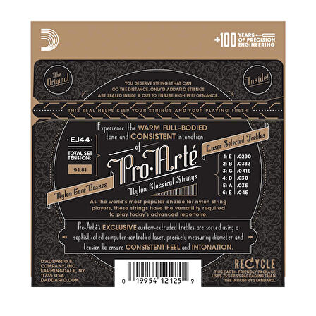 D'Addario EJ44 Pro-Arté Nylon, Extra Hard Tension Takım Tel Klasik Gitar Teli