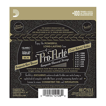 D'Addario EJ45C Pro-Arté Composite, Normal Tension Takım Tel Klasik gitar teli