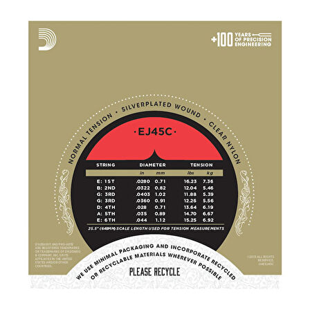 D'Addario EJ45C Pro-Arté Composite, Normal Tension Takım Tel Klasik gitar teli
