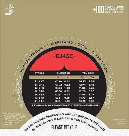 Daddario EJ45C Pro-Arte Composite Normal Tension Klasik Gitar Teli