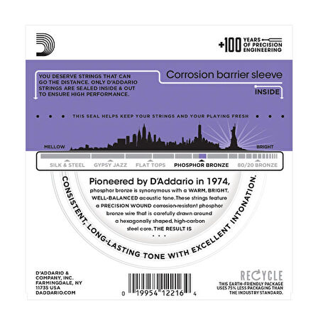 D'Addario EJ26 Phosphor Bronze, Custom Light, 11-52 Takım Tel Akustik gitar teli 011-052