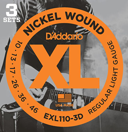 D'Addario EXL110 Nickel Wound, Regular Light, 10-46 Takım Tel Elektro Gitar Teli (3 Set)